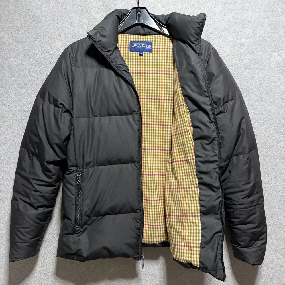 Vintage J Mclaughlin Jacket Puffer Goose Down Women’s Large Nova Plaid Lined